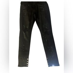 Black Distressed Jeans with Button Detail